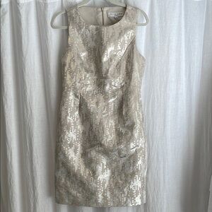 WORN ONCE Trina Turk GORGEOUS Gold Sheath Mini Dress Sleeveless Crew Neck